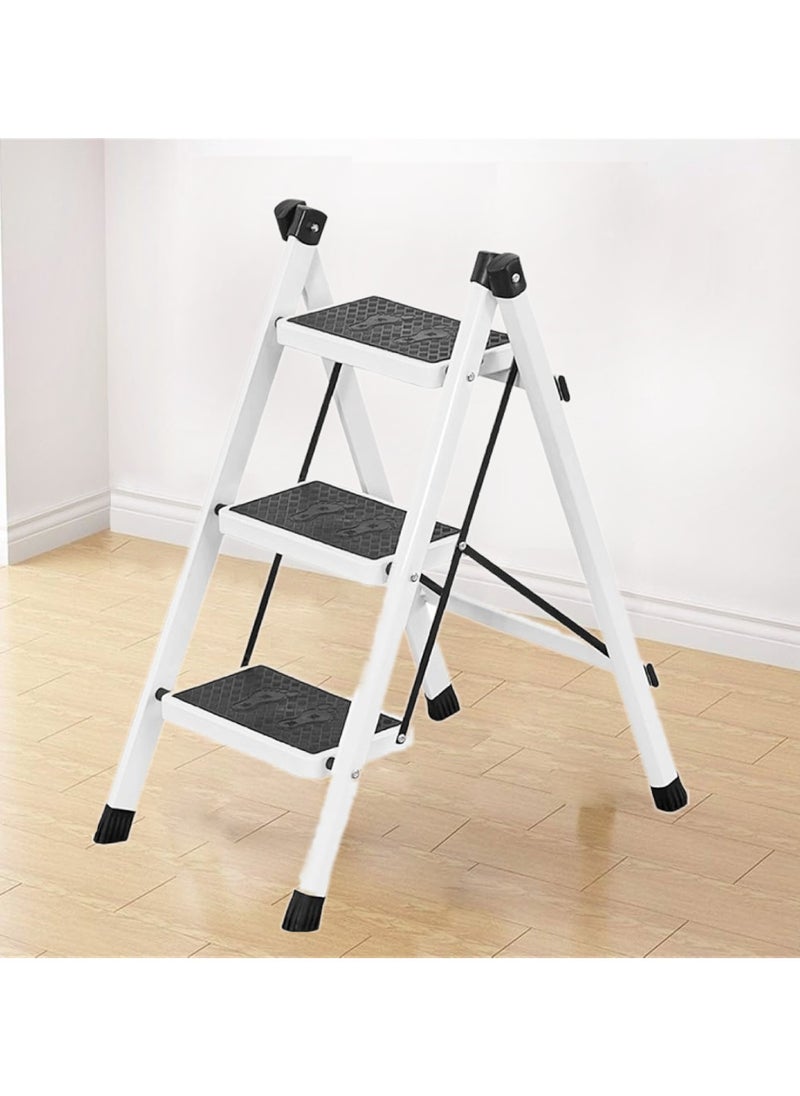 ALSAHAH 3-Step Foldable Steel Ladder – Sturdy and Safe up to 150 kg, Versatile Design with Non-Slip Steps – White  - Image 2