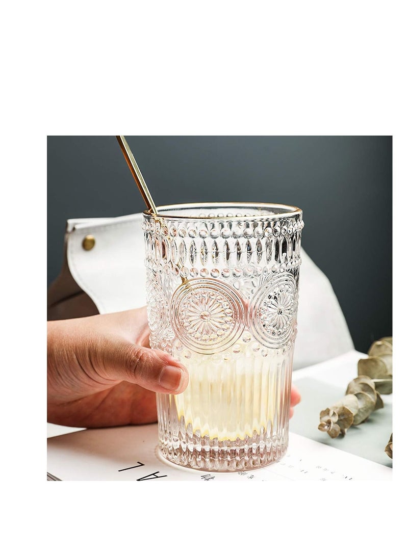 Y&D Embossed Drinking Glasses, 4 Pack Crystal Romantic Glassware, Vintage Glassware Set, for Juice Beverages, Refreshments, Set Dinner Parties, Restaurants, Home  - Image 2