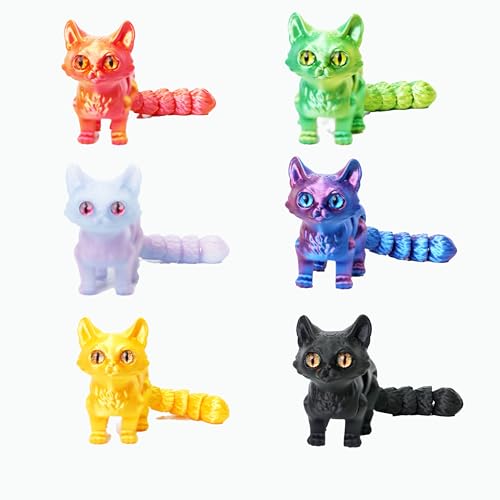 UXBSTM 6 Pack Colorful 3D Printed Cat Fidget 3D Printed Toy Set Stress Relief 3D Printed Animal Decor for Adults Kids Perfect Desk Pets for Kids Classroom - Image 1