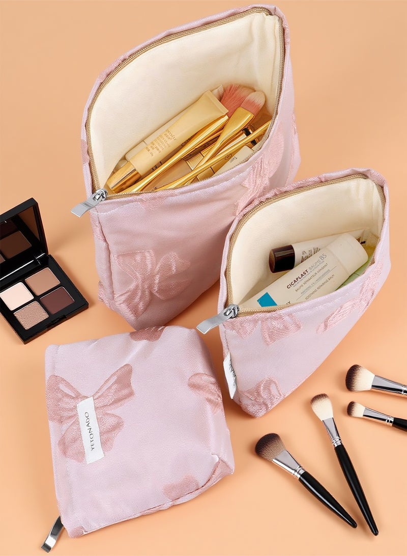هومار كيت مجموعة من 3 حقائب مستحضرات تجميل مزينة بالزهور للنساء والفتيات، حقيبة مكياج للسفر، حقيبة مكياج قماشية كبيرة السعة، حقيبة تنظيم المكياج بسحاب، منقوش باللون الوردي، حقائب مكياج جمالية كبيرة السعة - Image 2