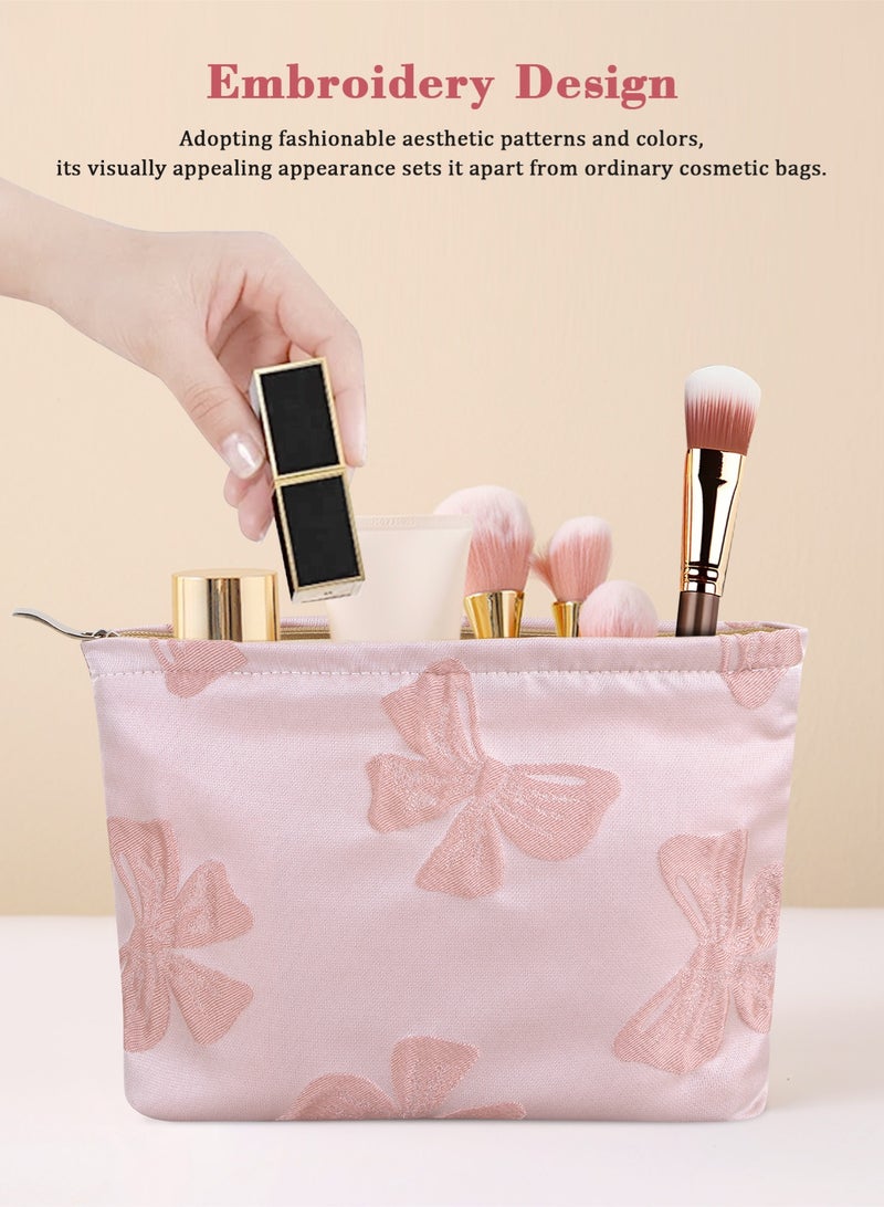 هومار كيت مجموعة من 3 حقائب مستحضرات تجميل مزينة بالزهور للنساء والفتيات، حقيبة مكياج للسفر، حقيبة مكياج قماشية كبيرة السعة، حقيبة تنظيم المكياج بسحاب، منقوش باللون الوردي، حقائب مكياج جمالية كبيرة السعة - Image 3