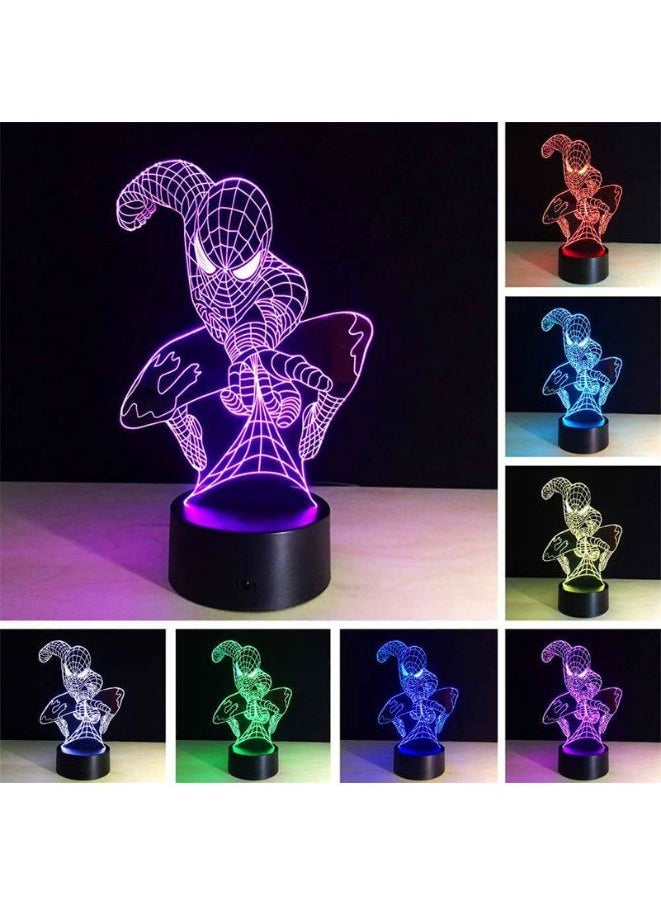 Multi-color Spider Man 3D LED Night Lamp, USB Desk Lamp, 16 Color with remote control Bedroom Table Lamp, Home Décor Light Gifts