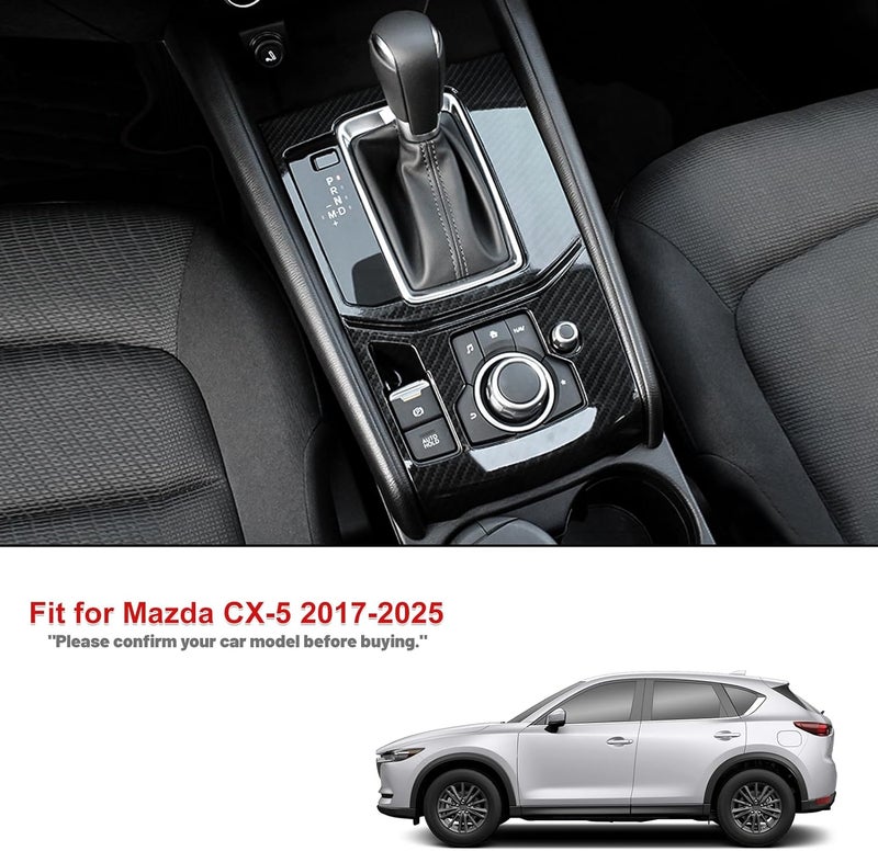 ANFOKAS لمازدا CX-5 2024 2023 2022 2021 2020 2019 2018 2017 إكسسوارات سيارة داخلية غطاء الكونسول الوسطي لوحة ناقل الحركة غطاء مقبض ناقل الحركة إطار الزخارف - نمط ألياف الكربون ABS - Image 2