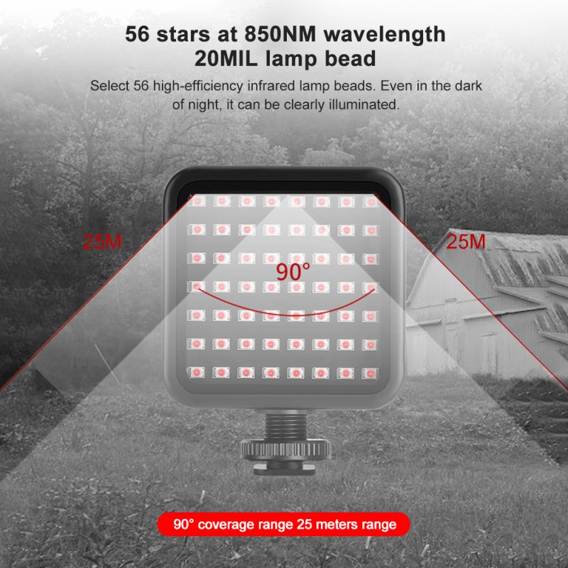 أودرو ضوء رؤية ليلية بالأشعة تحت الحمراء 56-LED 850NM - ضوء تعبئة بالأشعة تحت الحمراء مع سطوع قابل للتعديل - ضوء تصوير بالأشعة تحت الحمراء مع 3 حوامل من النوع البارد لكاميرا فيديو DV - Image 3