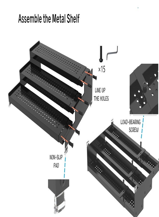 Jojocross Metal Spice Rack Organizer for Cabinet, 3 Tier Expandable Spice Storage shelf, Great for Kitchen Cabinets, Cupboard,Pantry and Countertop More,Metal plate with hole(1PACK/BLACK) - Image 5