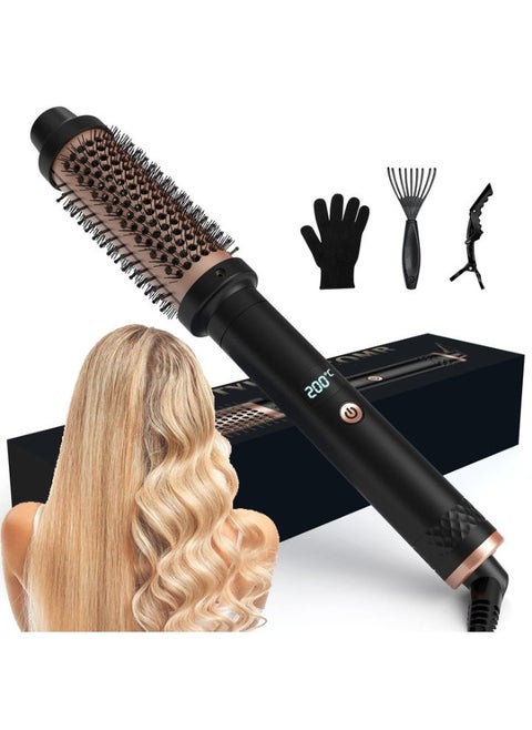 Thermal Brush, Curling Iron Brush Volumizing Brush Heated Round Brush Ceramic Tourmaline Ionic Curling Comb Dual Voltage Travel Curling Iron with Brush, LCD Display, 5 Temperature Settings(Black)