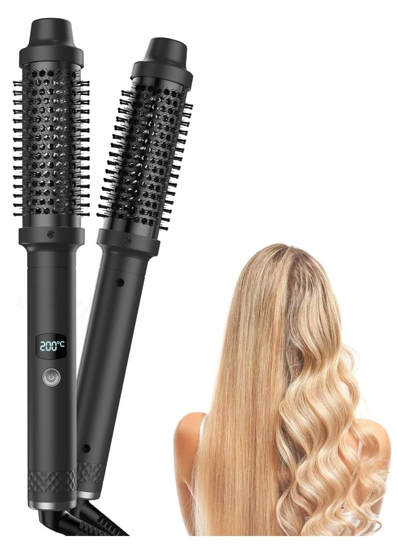 Thermal Brush, Curling Iron Brush Volumizing Brush Heated Round Brush Ceramic Tourmaline Ionic Curling Comb Dual Voltage Travel Curling Iron with Brush, LCD Display, 5 Temperature Settings(Black)
