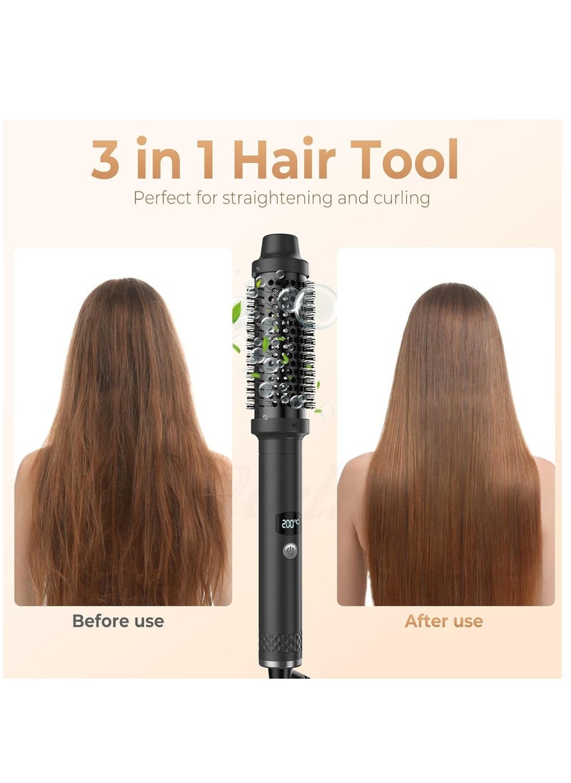 Thermal Brush, Curling Iron Brush Volumizing Brush Heated Round Brush Ceramic Tourmaline Ionic Curling Comb Dual Voltage Travel Curling Iron with Brush, LCD Display, 5 Temperature Settings(Black)