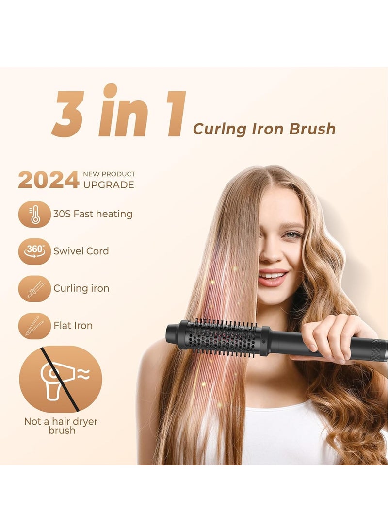 Thermal Brush, Curling Iron Brush Volumizing Brush Heated Round Brush Ceramic Tourmaline Ionic Curling Comb Dual Voltage Travel Curling Iron with Brush, LCD Display, 5 Temperature Settings(Black)