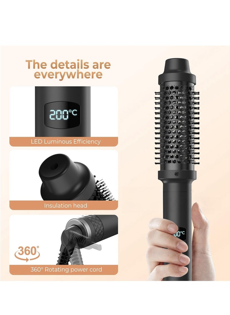 Thermal Brush, Curling Iron Brush Volumizing Brush Heated Round Brush Ceramic Tourmaline Ionic Curling Comb Dual Voltage Travel Curling Iron with Brush, LCD Display, 5 Temperature Settings(Black)