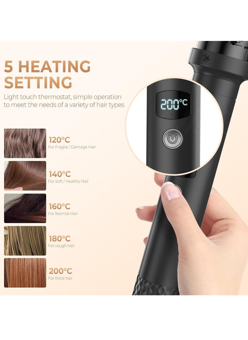 Thermal Brush, Curling Iron Brush Volumizing Brush Heated Round Brush Ceramic Tourmaline Ionic Curling Comb Dual Voltage Travel Curling Iron with Brush, LCD Display, 5 Temperature Settings(Black)