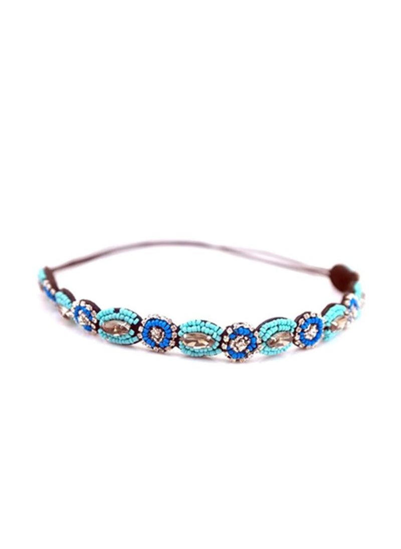 Jilukibo - Jilukibo Fashion Handmade Crystal Rhinestone Beads Headband Retro Style Elastic Hairband Jewelry Hair Accessories Headwraps for Women Brides Blue - Image 1