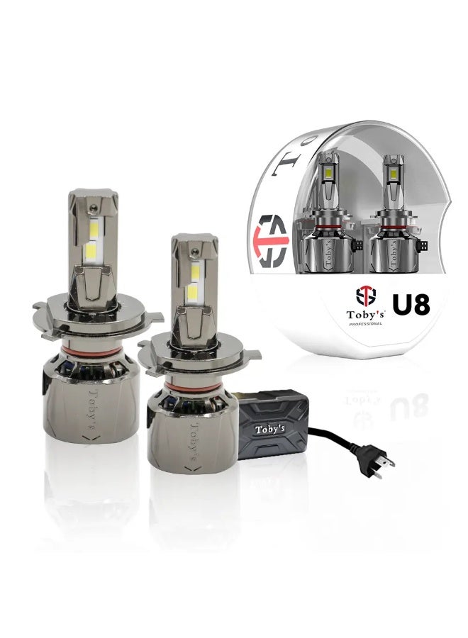 توبيز مصباح أمامي LED U8 من Toby's بقوة 75 وات/قطعة و150 وات/زوج من مصابيح الرأس بقوة 6500 كلفن للشعاع العالي والشعاع المنخفض - H4