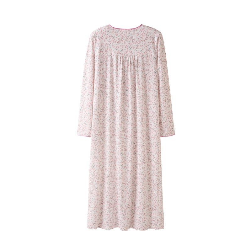Keyocean Women Nightgowns, Soft Cotton Comfortable Long Sleeves Ladies Nightdress Sleeping Gown, Pink Flower, Small - Image 2