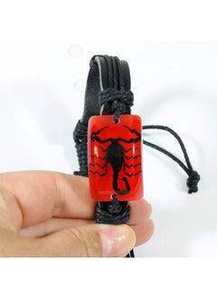 ريل بج سوار العقرب الأسود من الجلد الأحمر مقاس 10 بوصات  - Image 3