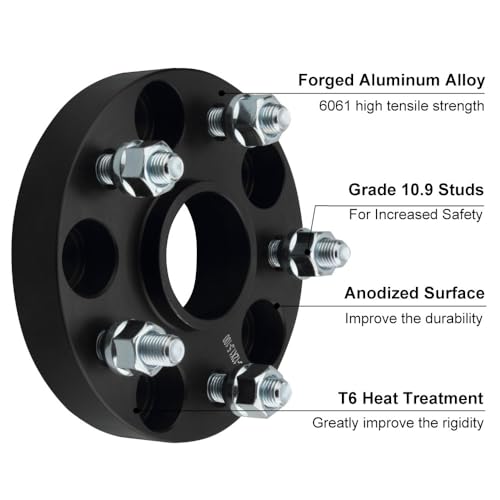 DCVAMOUS 4PC أسود 5x4.5 فواصل العجلات المركزية 1 بوصة مع مسامير M12x1.5 متوافقة مع هوندا A-cura 5 لوج 5x114.3 لعام 1998-2021 أكورد (5 لوج) | 2006-2021 سيفيك | 1997-2021 CRV | إنتغرا TSX RDX - Image 5