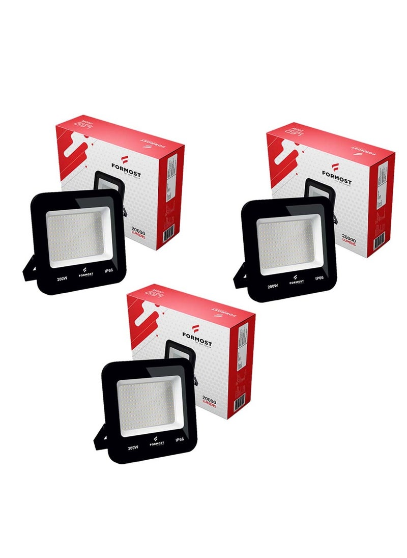 فورموست فورمست ضوء الفيضانات LED مقاوم للماء IP66 إخراج ضوء ساطع ضوء خارجي مقاوم للصدمات إخراج جهد عالي 440V جودة بناء فائقة (200 وات، عبوة من 3)  - Image 1