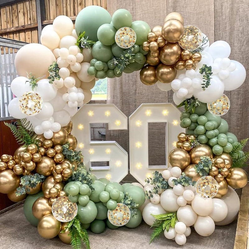 Blocesa Sage Green Balloon Arch Kit134 pcs Sage Green Sand White Metallic Gold Matte White Confetti Latex Balloons for Bridal Shower Bachelor Party Wedding Birthday Party Decorations - Image 2