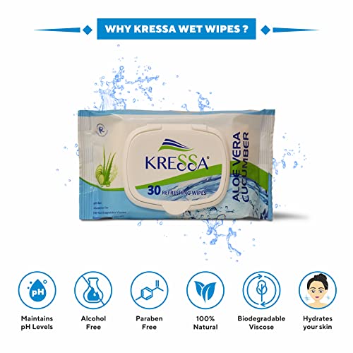 Kressa Wet Wipes | Face Wet Wipes | Aloe Vera Cucumber and VitaminE Mint Pack Of 2 Each 100% Natural & Biodegradable (Pack Of 4) - Image 4