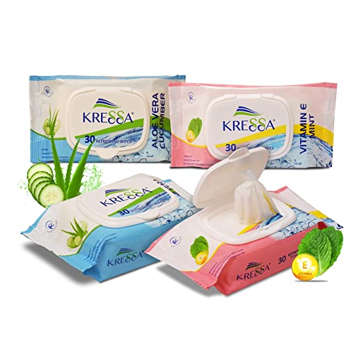 Kressa Wet Wipes | Face Wet Wipes | Aloe Vera Cucumber and VitaminE Mint Pack Of 2 Each 100% Natural & Biodegradable (Pack Of 4) - Image 1