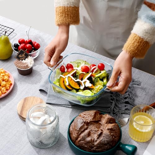 NUTRIUPS Small Glass Casserole Dish with Lid Oven Safe Square Casserole Dish 6.8 Inches Microwave Glass Bowl With Lid Microwavable Cookware (1.2L) - Image 4