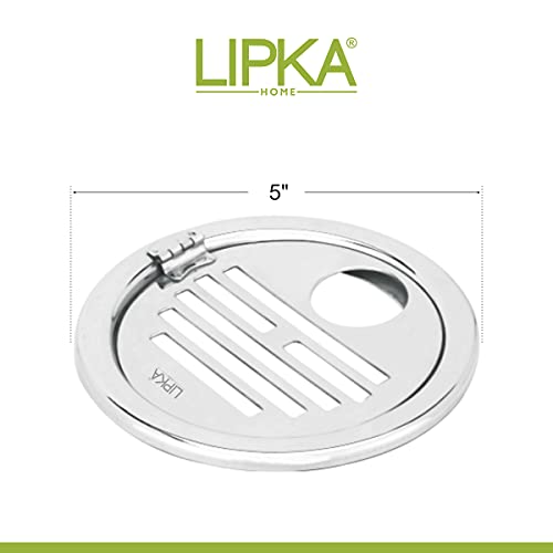 LIPKA Eon Round with Golden Classic Jali Floor Drain |Premium Stainless Steel |5 Inches| with Hinge & Hole| - Image 2