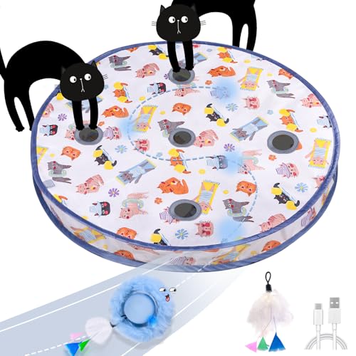 ORSDA Interactive Cat Toys Ball Automatic Fast Rolling Ball in Pouch Hide and Seek for Indoor Cats Motion Chirping Activated Moving Toy 5 Holes Mat Mouse Catching Game - Image 1