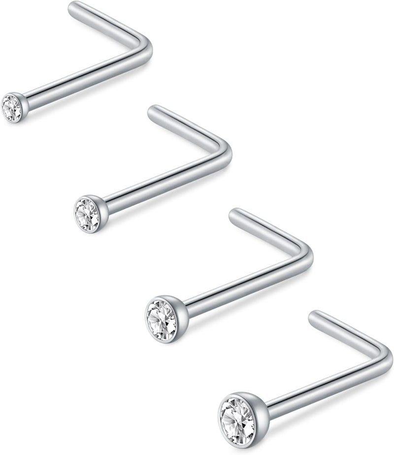 D.Bella 18G 20G 22G L Shaped Nose Studs Surgical Stainless Steel 1.5mm 2mm 2.5mm 3mm CZ Nose Rings For Women - Image 1