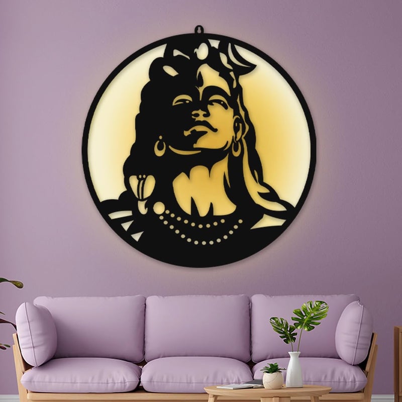 HOME PINE Adiyogi ShivJi Wall Dcor 3d Wall Art with Led Backlight Wall Hanging Decor for Living Room BedroomOffice 23X23INCHLarge - Image 1