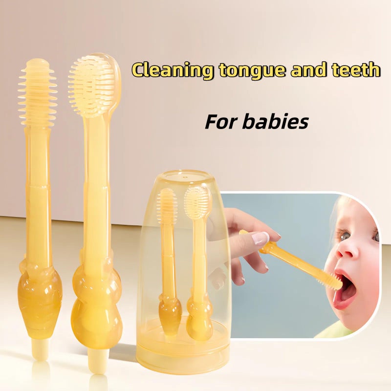 FOREVIVE Soft Silicone Baby Oral Cleaning Brush Kit With Storage Box,2 pcs | 2 In 1 Toothbrush Tongue Brush Bpa Free Manual Bristle Oral Care Toothbrush For Toddler 6 To 24 Months Essentials - Image 2