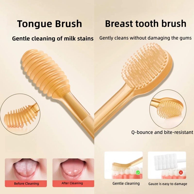 FOREVIVE Soft Silicone Baby Oral Cleaning Brush Kit With Storage Box,2 pcs | 2 In 1 Toothbrush Tongue Brush Bpa Free Manual Bristle Oral Care Toothbrush For Toddler 6 To 24 Months Essentials - Image 3