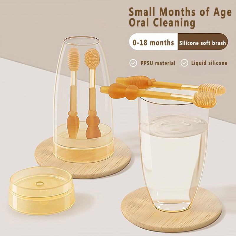 FOREVIVE Soft Silicone Baby Oral Cleaning Brush Kit With Storage Box,2 pcs | 2 In 1 Toothbrush Tongue Brush Bpa Free Manual Bristle Oral Care Toothbrush For Toddler 6 To 24 Months Essentials - Image 5