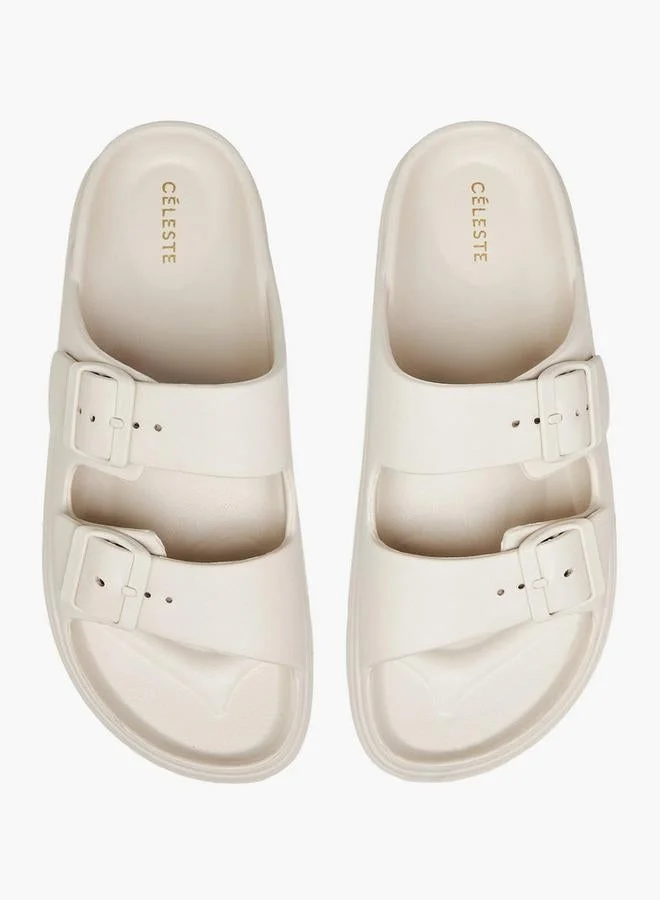 سيليست Women'S Buckle Accent Slide Slippers With Slip-On Closure