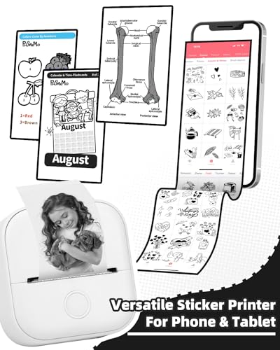 Memoking طابعة ملصقات ميموكين - طابعة صغيرة T02 لصنع الملصقات بدون حبر للأطفال والطلاب، متوافقة مع الهاتف والتابلت، بيضاء - Image 4