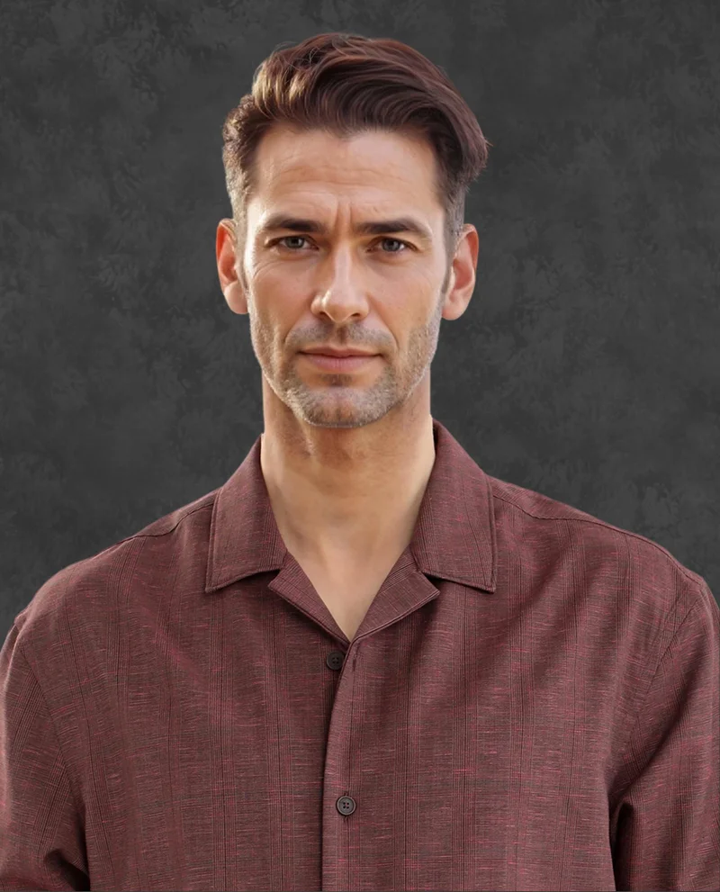 Rare Rabbit Rare Rabbit Men Reno Maroon Cotton Blend Fabric Full Sleeve Cuban Collared Button Closure Regular Fit Checks Premium Casual Shirt
