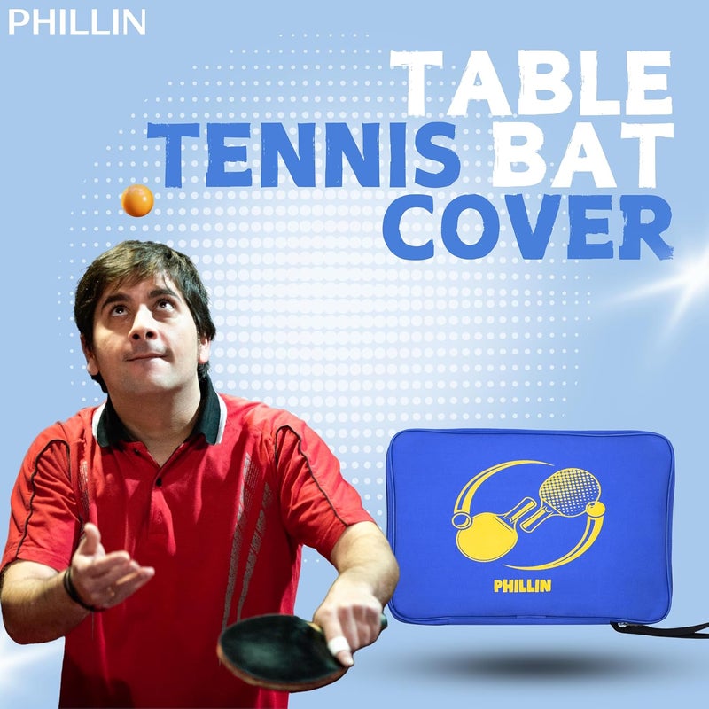 PHILLIN PHLLIN Table Tennis Racket Cover with Zipper Closure TT Bag Soft Feel Portable Waterproof Bat Carrier Ping Pong Paddle Case – Blue - Image 2