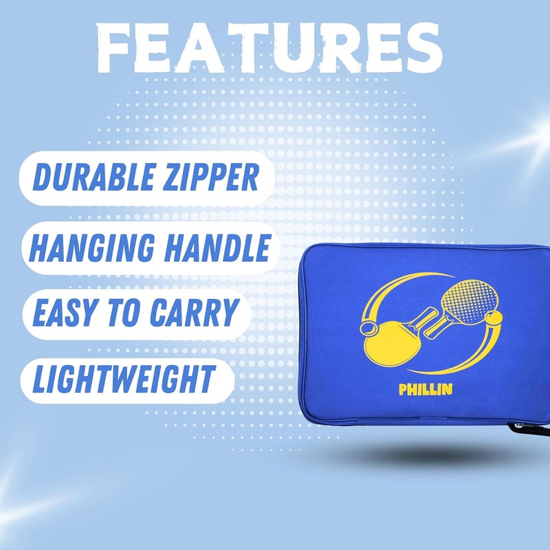 PHILLIN PHLLIN Table Tennis Racket Cover with Zipper Closure TT Bag Soft Feel Portable Waterproof Bat Carrier Ping Pong Paddle Case – Blue - Image 3