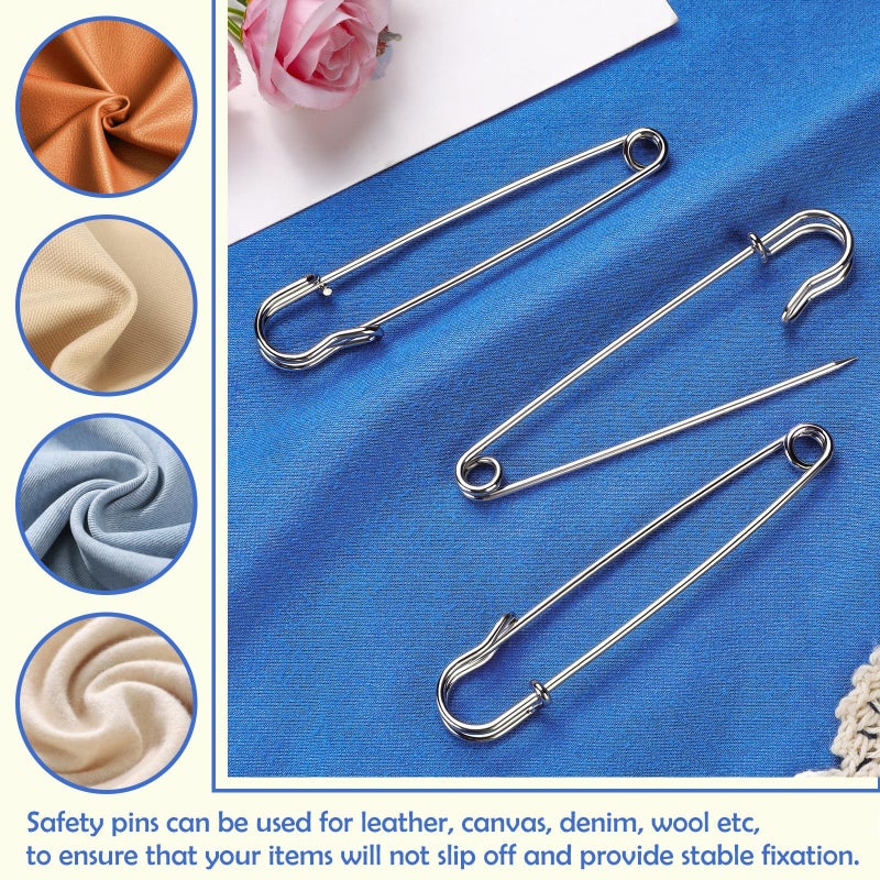 Ftyiwu Large Safety Pins, 30 Pack Heavy Duty Safety Pins 2 Inch, Stainless Steel Safety Pin for Clothes, Blankets, Laundry, Leather Canvas, DIY Crafts (Silver) - Image 4