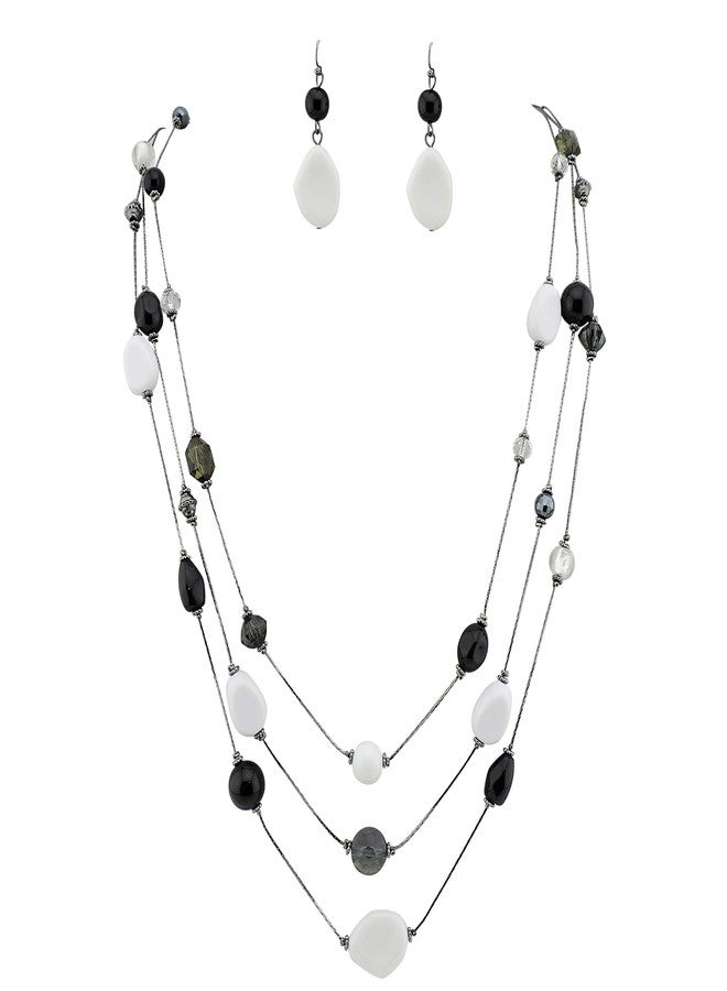 COIRIS 3 Layers Illusion Wire Long Statement Necklace for Women Blue Green Beaded (N0008) 31.3" - Image 1