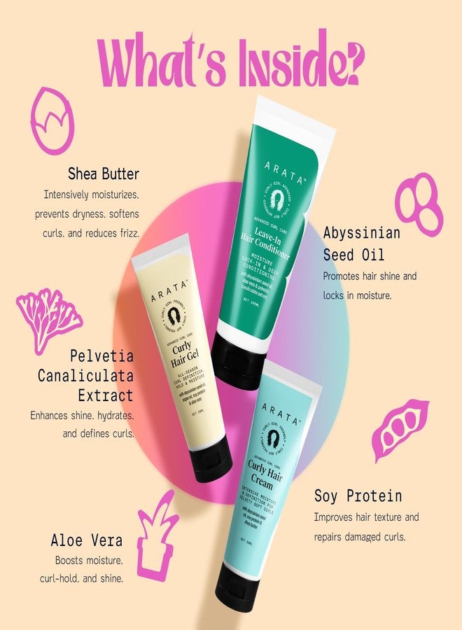 Arata Curl Style Bundle of 3 | Curl Cream (50 ML), Gel (50 ML) & Leave-in Conditioner (100 ML) | For Dry, Frizzy, Wavy, Curly Hair | Enhance Curl Texture & Definition | No Sulphate,Paraben,Silicone - Image 3