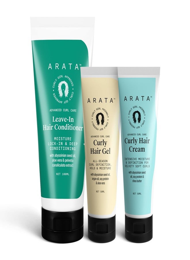 Arata Curl Style Bundle of 3 | Curl Cream (50 ML), Gel (50 ML) & Leave-in Conditioner (100 ML) | For Dry, Frizzy, Wavy, Curly Hair | Enhance Curl Texture & Definition | No Sulphate,Paraben,Silicone - Image 2