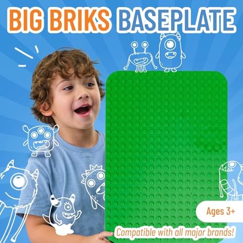 Strictly Briks Building Toy Big Blocks Baseplates - Compatible with Lego Duplo for Toddlers & Kids, Single Flat Bottom Plate, 15 x 10.5 in, Green - Image 2