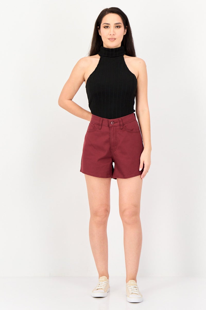 Levi's Women Mom Fit Plain Denim Shorts, Maroon - Image 4