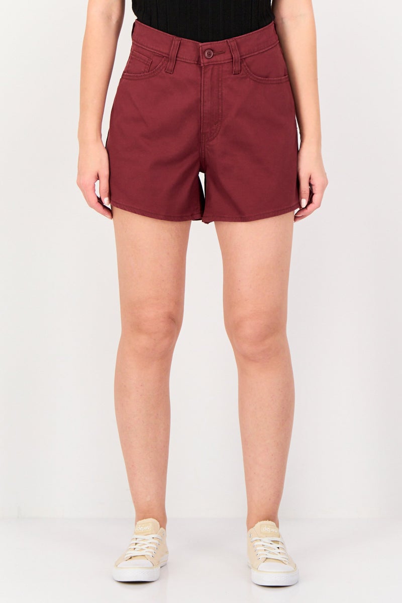 Levi's Women Mom Fit Plain Denim Shorts, Maroon - Image 1