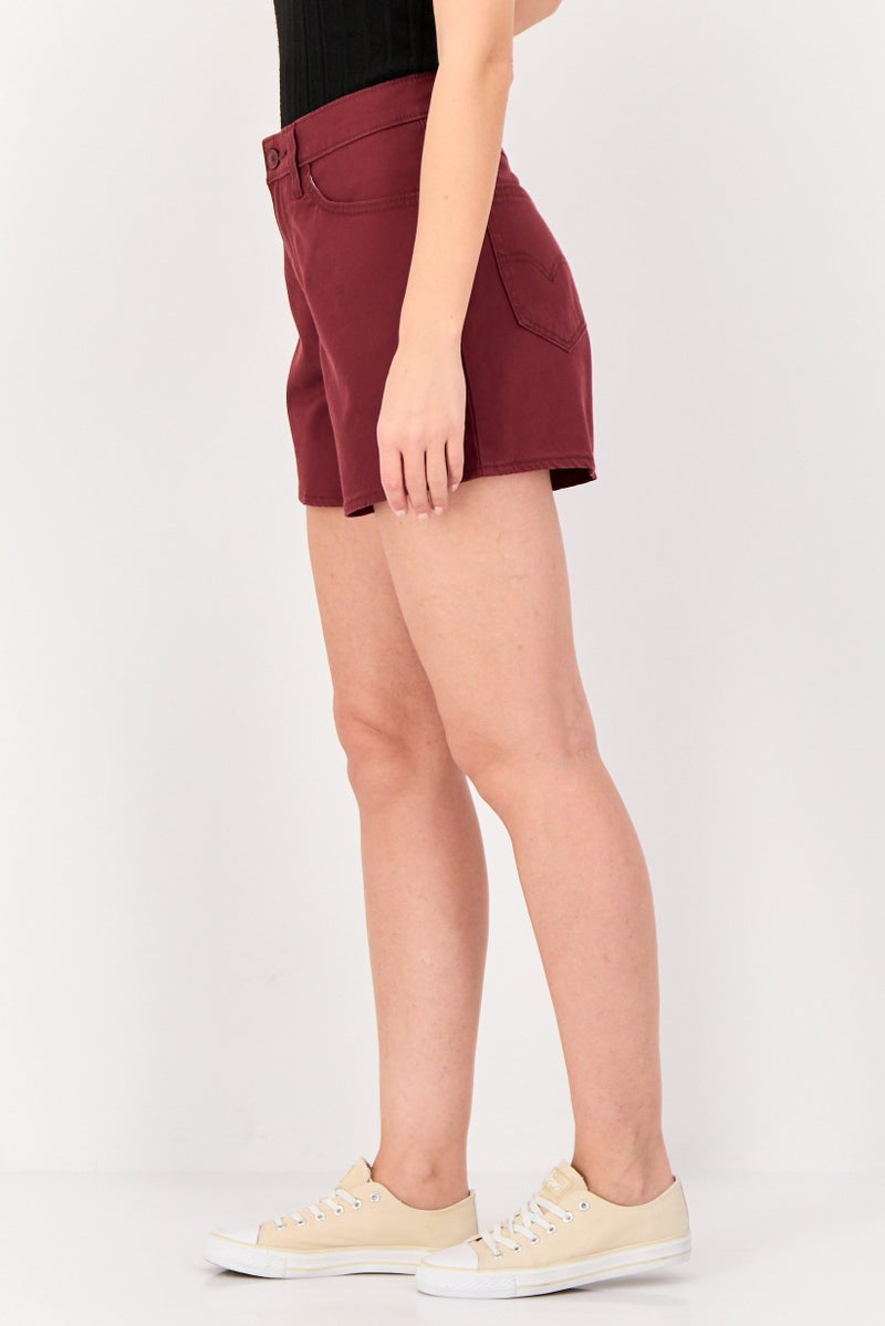 Levi's Women Mom Fit Plain Denim Shorts, Maroon - Image 3