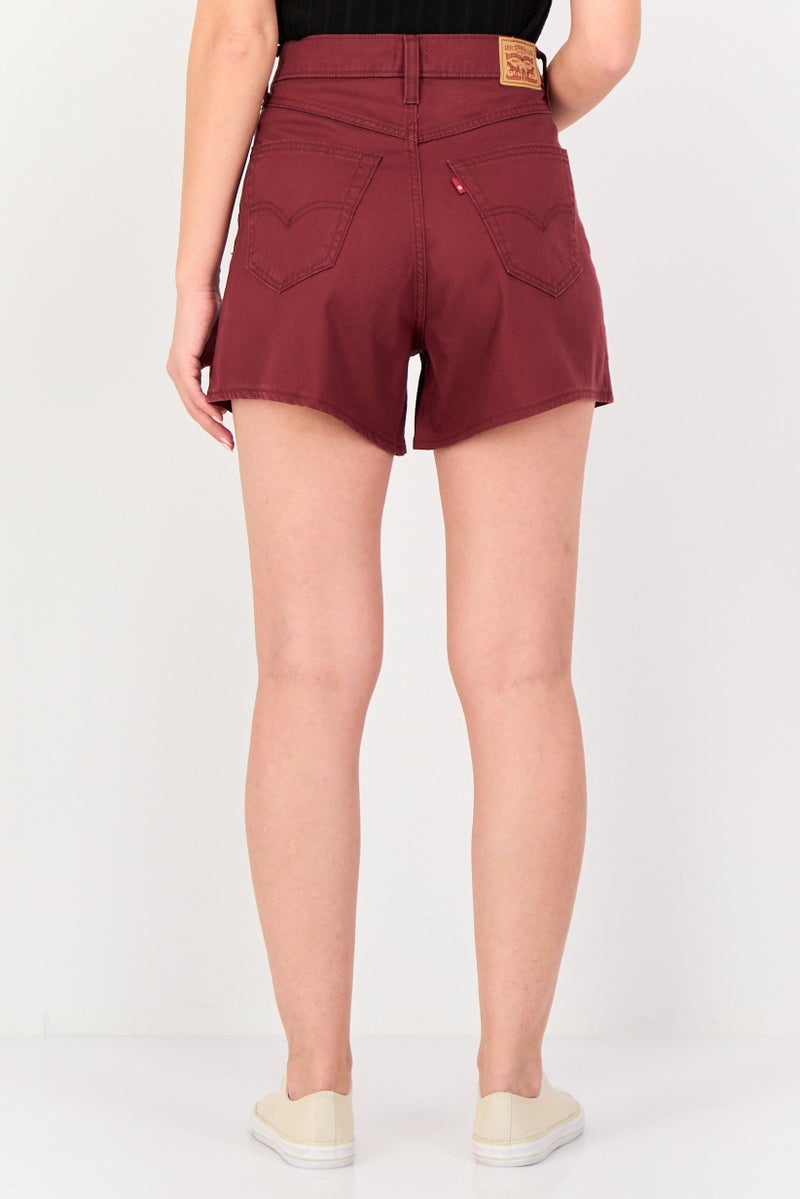 Levi's Women Mom Fit Plain Denim Shorts, Maroon - Image 2