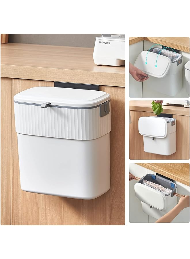 Zaboon Trash Can With Lid 9L Kitchen Compost Bin For Under Sink Plastic WallMounted Garbage Can Small Kitchen Garbage Can Small Trash Can With Lid For Cupboard Countertop - Image 1