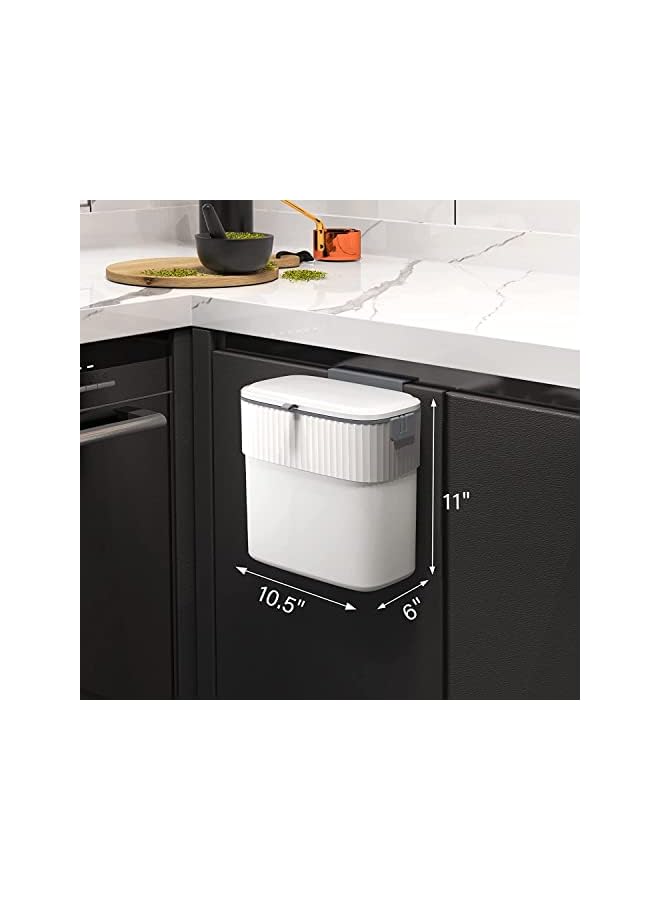 Zaboon Trash Can With Lid 9L Kitchen Compost Bin For Under Sink Plastic WallMounted Garbage Can Small Kitchen Garbage Can Small Trash Can With Lid For Cupboard Countertop - Image 3