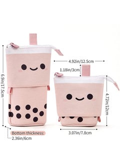 Party Propz Party Propz Polyester Pencil Pouch for Stationary Pink Set of 1 Pcs Standing Pencil Pouch Korean Boba Pop Up Stationery Pouch Pen Pencil Pouches for Girls, Boys, Kids Foldable Pencil Pouch Boba Pouch  - Image 2