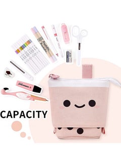 Party Propz Party Propz Polyester Pencil Pouch for Stationary Pink Set of 1 Pcs Standing Pencil Pouch Korean Boba Pop Up Stationery Pouch Pen Pencil Pouches for Girls, Boys, Kids Foldable Pencil Pouch Boba Pouch  - Image 3